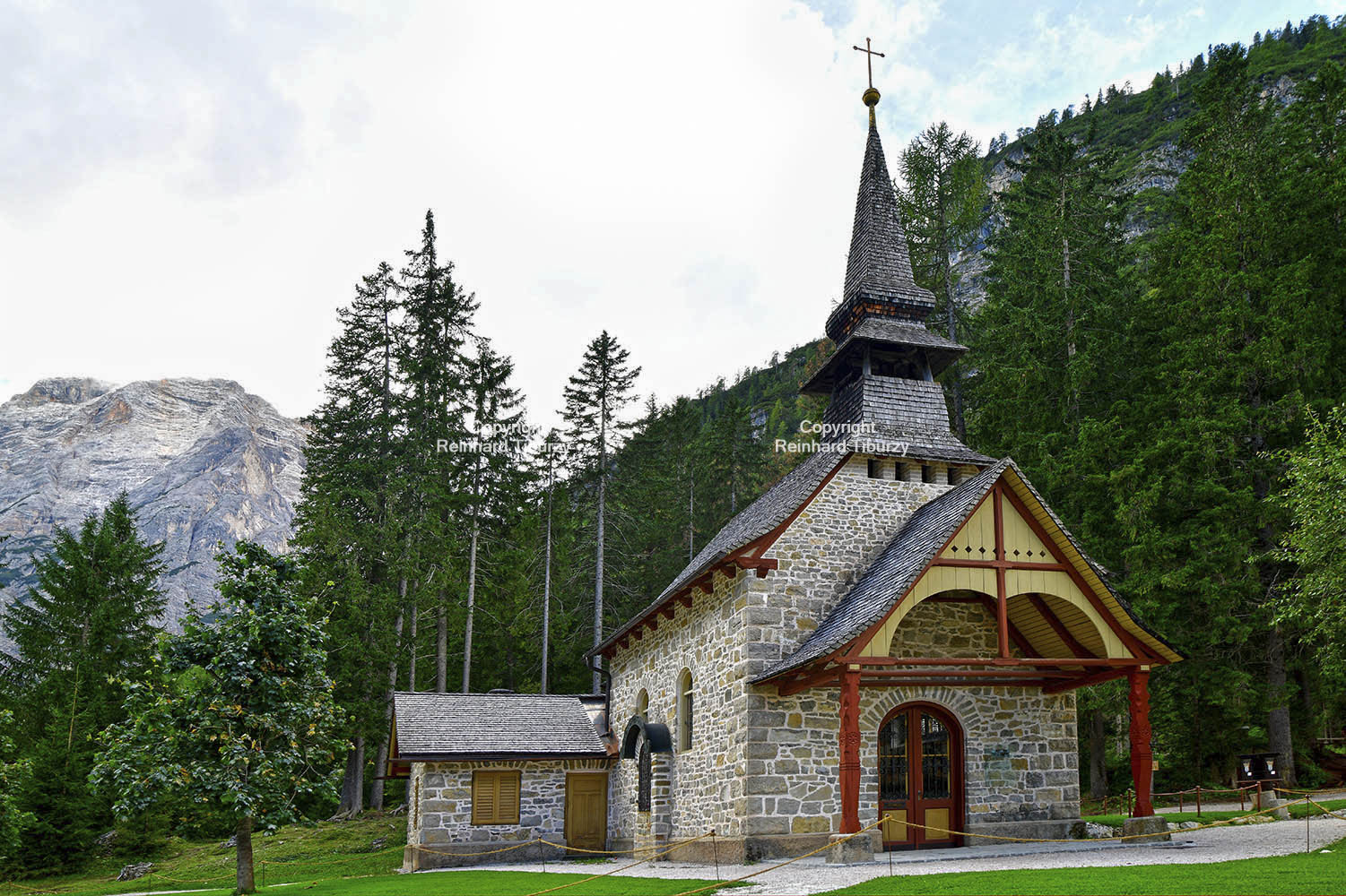 Chapel at Lake Prags or Lake Braies, South Tyrol, Italy