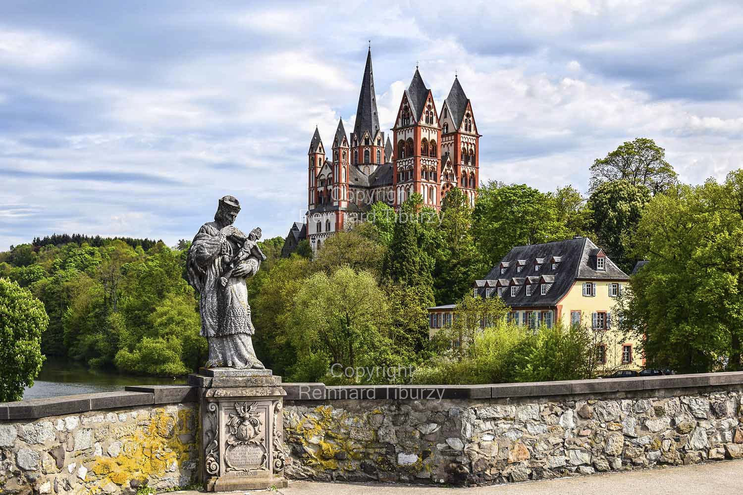 Cathedral, sculpture Nepomuk, Limburg/Lahn, Germany